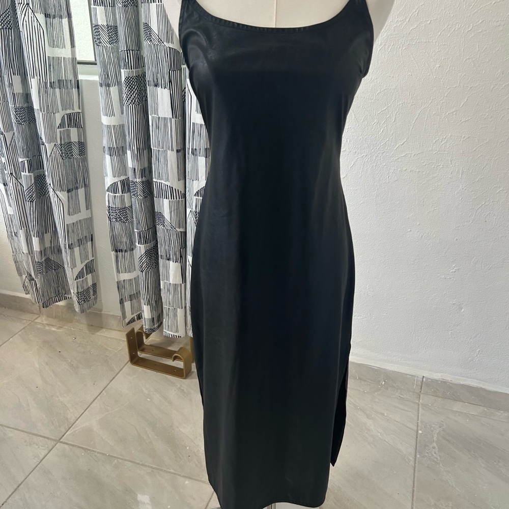 Wild Fable Faux Leather Black Midi Dress